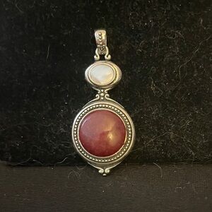 Lia Sophia Elegant Red Jasper and Mother of Pearl  “ Lisa” Pendant